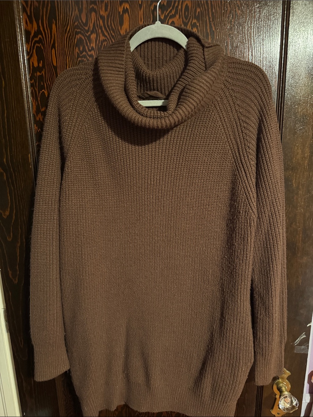 Brown Turtleneck Ribbed Knit Sweater Dress - Women